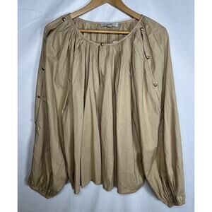 LOFT Shirt Womens 2XL Beige Button Sleeve Peasant Top Boho 100% Cotton NWT